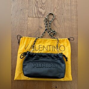 Valentino Black Leather Bag with Gold Chain